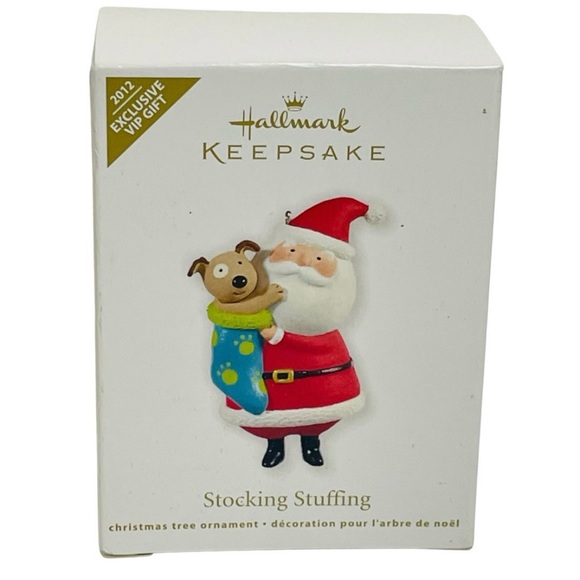 New 2012 VIP Hallmark Keepsake Santa and Dog Ornament Stocking Stuffing - Picture 1 of 3